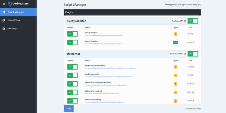 Script manager Perfmatters