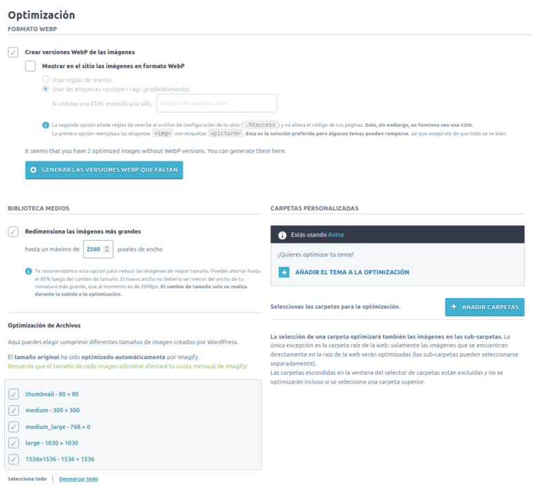 imagify ajustes optimizacion