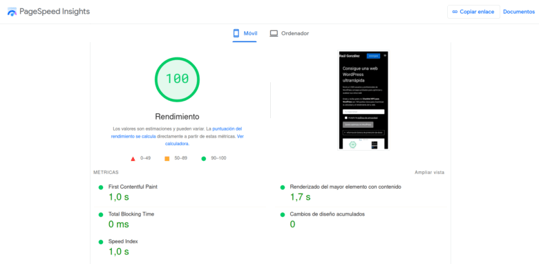 raulgonzalez pagespeed 100